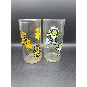 Set Two Muppet Babies Fozzie,Kermit 1989 Vtg Glass Collectible Jim Henson‎ Jar